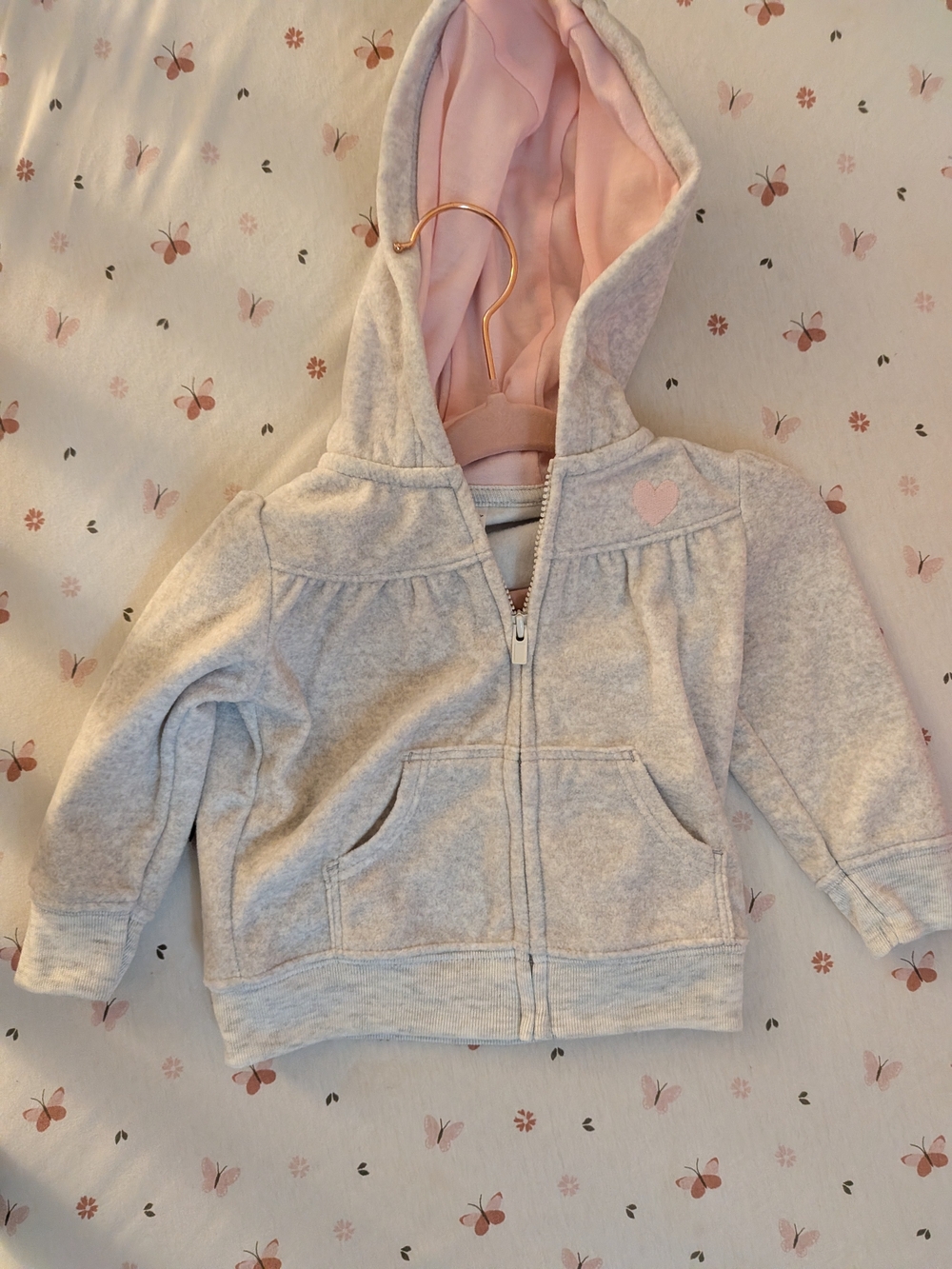 Carter's Light Gray Hoodie with Pink Hood Lining